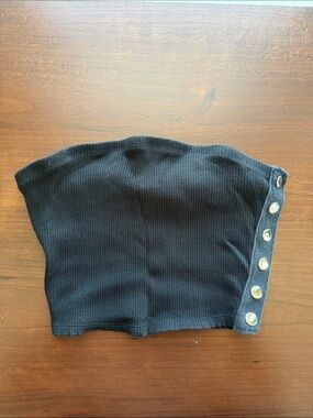 Black Ribbed Snap-ButtonTube Top